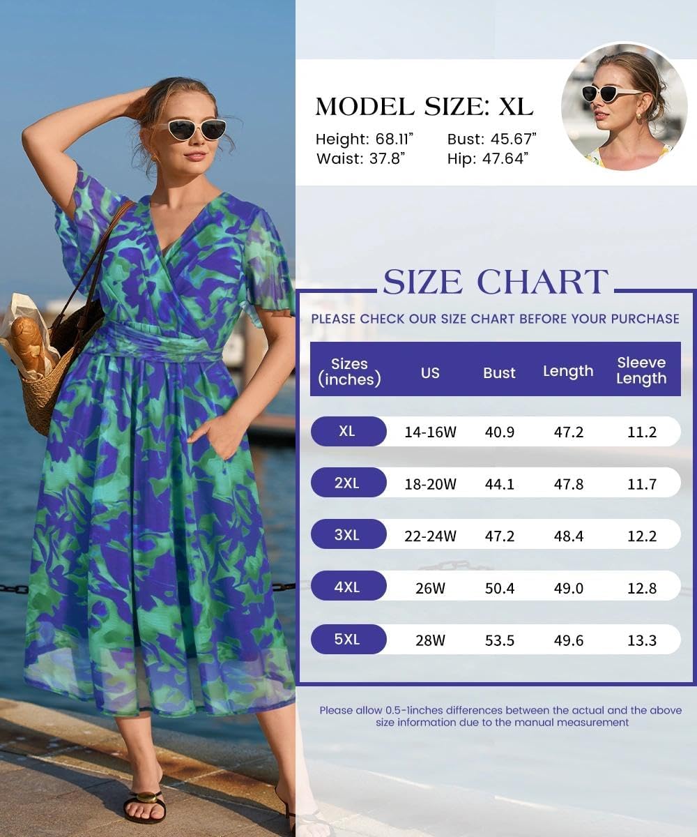 RITERA Women's Mesh Wrap Dress Plus Size A-Line Maxi Dresses Summer Boho Floral/Glitter Dresses XL-5XL - Image 6