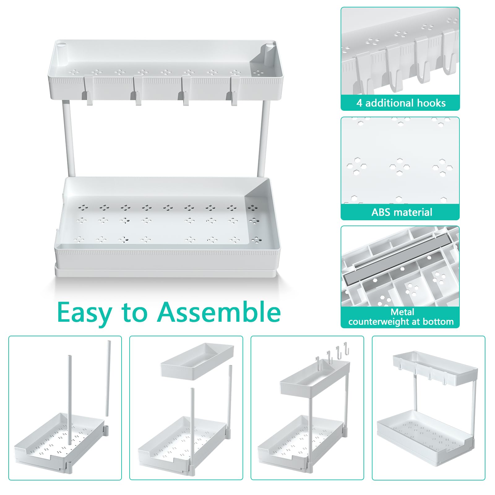 Snapklik.com : DEKAVA Under Sink Organizer L-Shaped, 2 Tier Bathroom ...