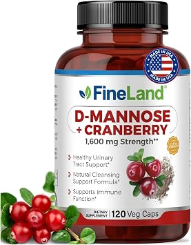 FineLand D-Mannose + Cranberry 1600mg per Serving 120 Vegan Capsules Urinary Tract & Bladder Health Support Non-GMO, Gluten-Free, Made in USA