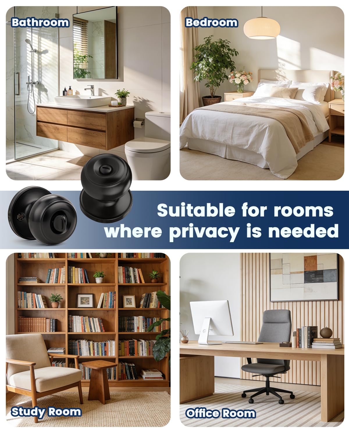 Matte Black Door Knobs - Keyless Privacy Locks -4