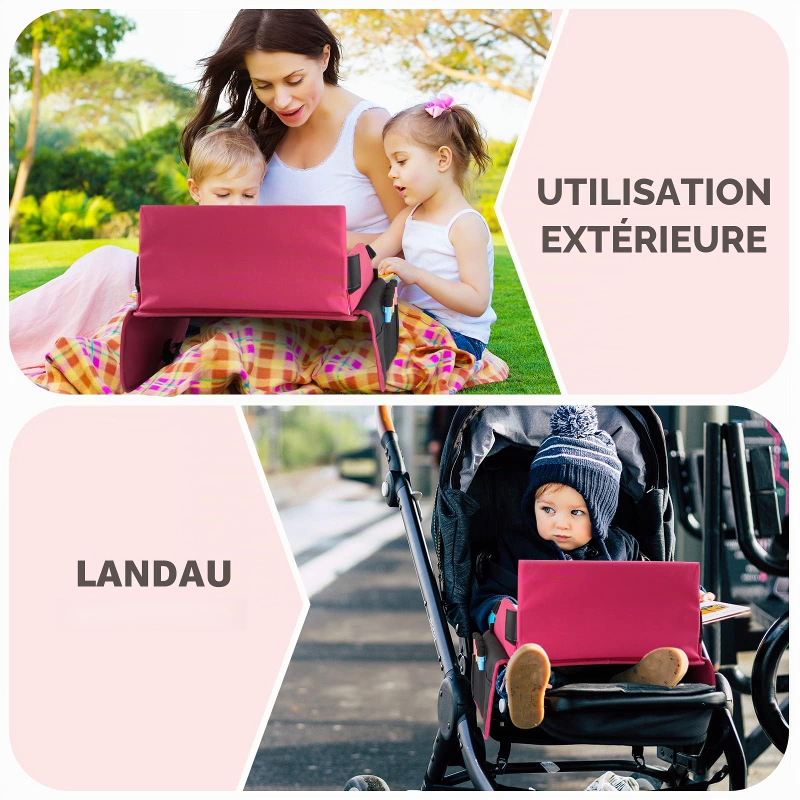 Plateau de Voyage Enfant Voiture - Plateau de Voyage pour Enfant, Tablette Voiture avec 6 Marqueurs et 1 Sac de Rangement, Rose