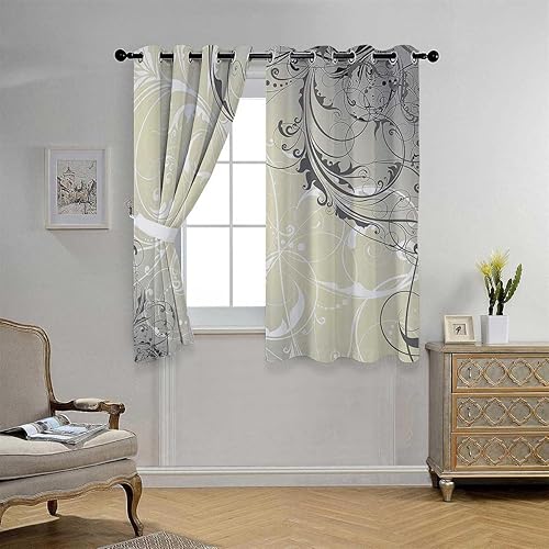 Miniatura 3 de Cortinas De Cocina Modernas Floral Grommet Short Accordion Doors Cortinas para Ventanas De Cuarto 55Inch Width by 55Inch Length,2 Panels