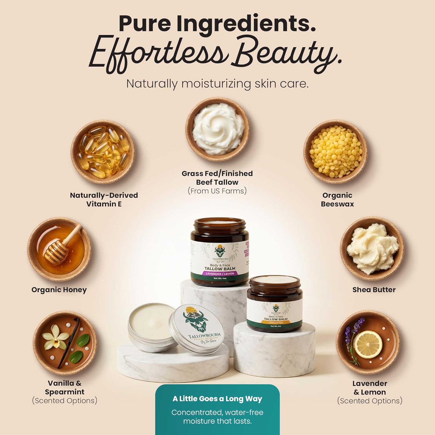 Grass Fed Beef Tallow Balm for Face and Body with Shea Butter, Organic Jojoba Oil, Honey, and Beeswax – Beef Tallow for Skin – Vanilla and Spearmint – 2 oz