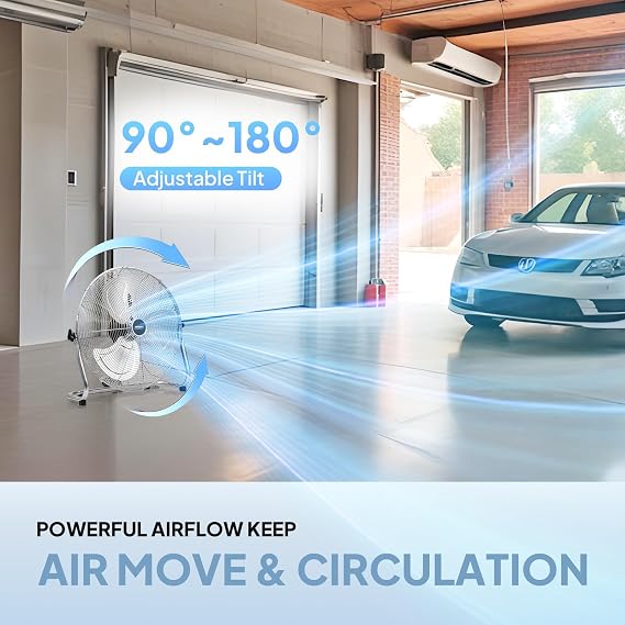 ROVSUN 12'' Floor Fans, High Velocity Heavy Duty Metal Industrial Floor Fan for Commercial & Residential, High Power Fan w/ 90-180 Adjustable Tilt, Metal Fan for Garage, Gym, Bedroom, UL Listed