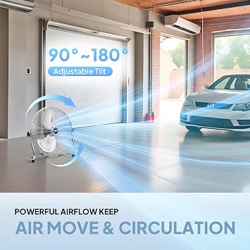 ROVSUN 12'' Floor Fans, High Velocity Heavy Duty Metal Industrial Floor Fan for Commercial & Residential, High Power Fan w/ 90-180 Adjustable Tilt, Metal Fan for Garage, Gym, Bedroom, UL Listed