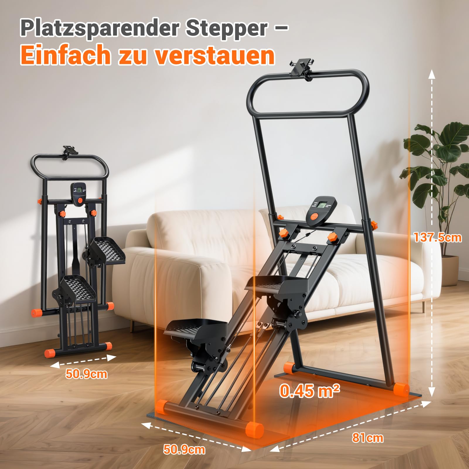 XDDIAS Stepper für Zuhause, Leises Stepper mit LCD-Display, Faltbar Climber Maschine– Alltagstaugliches Bauch Beine Po Training zum Abnehmen & Straffen, stairmaster für zuhause Home Büro Fitnessgerät