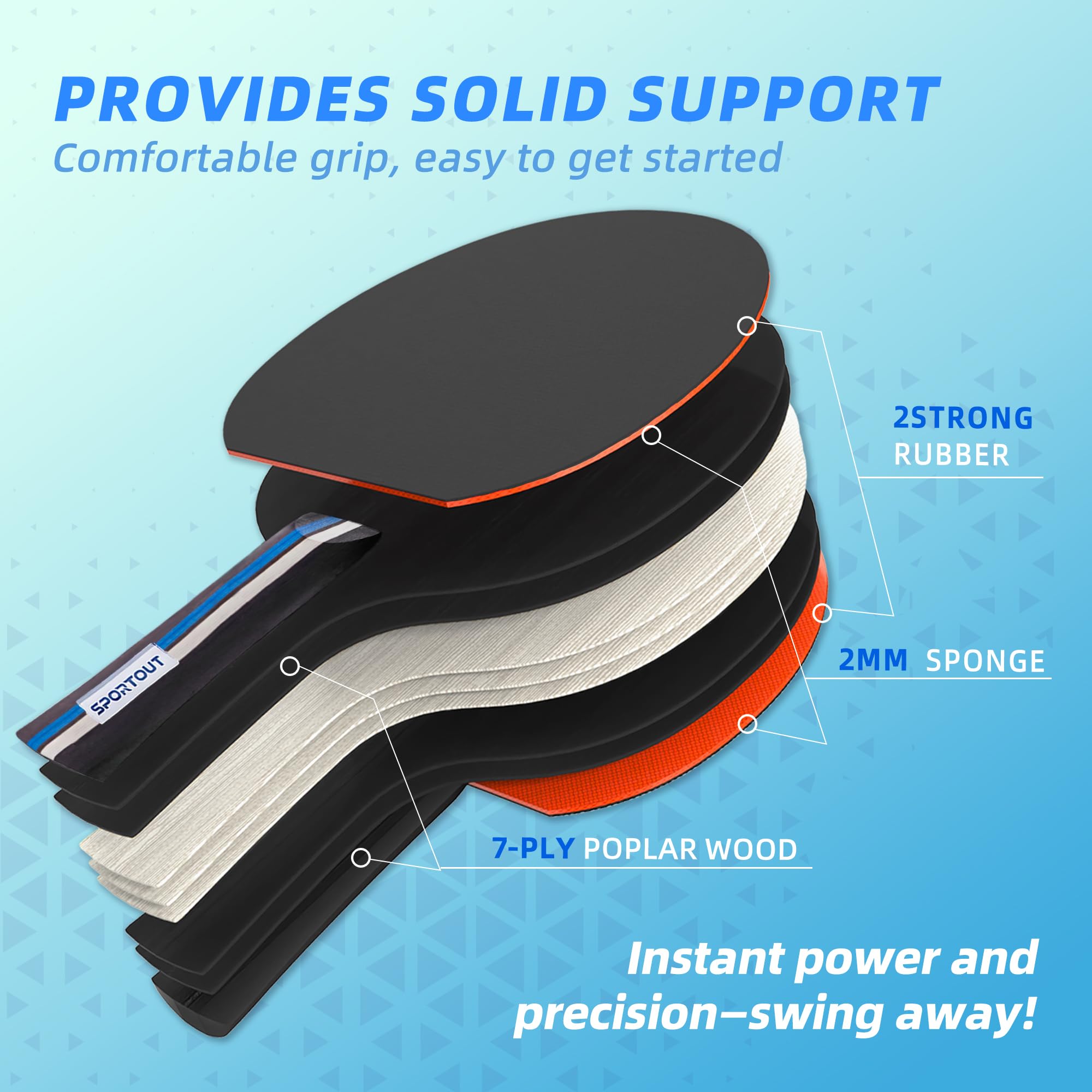 Set 2 Racchette da Ping Pong, 3 Palline, 1 Borsa Portatile da Tennis da Tavolo Professionale