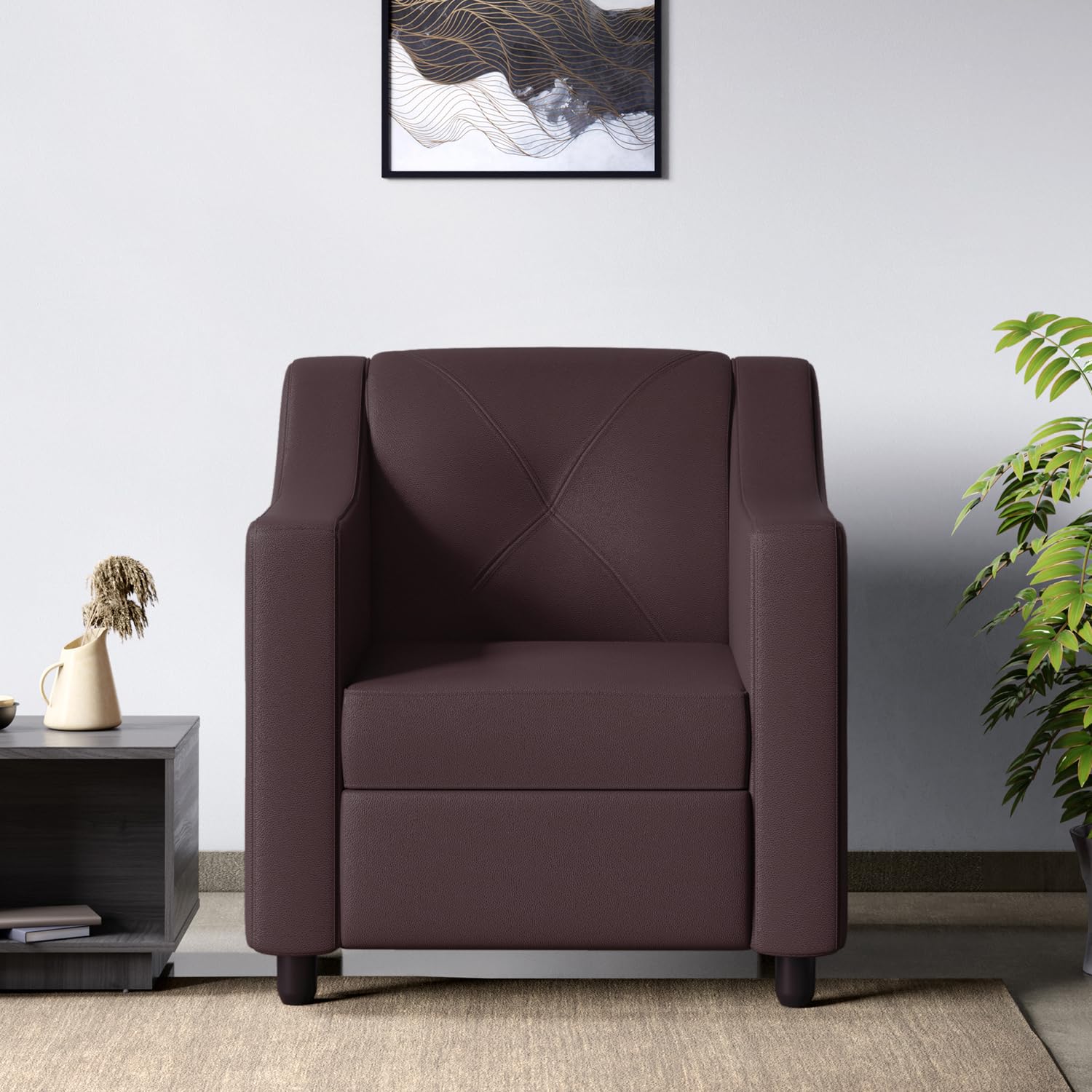 GODREJ INTERIO Sofa Monarch 1 Seater Leatherette Sofa for Living Room, 1-Year Warranty, Pinewood, Burgundy (B08FBFVFHS) Amazon Price History, Amazon Price Tracker