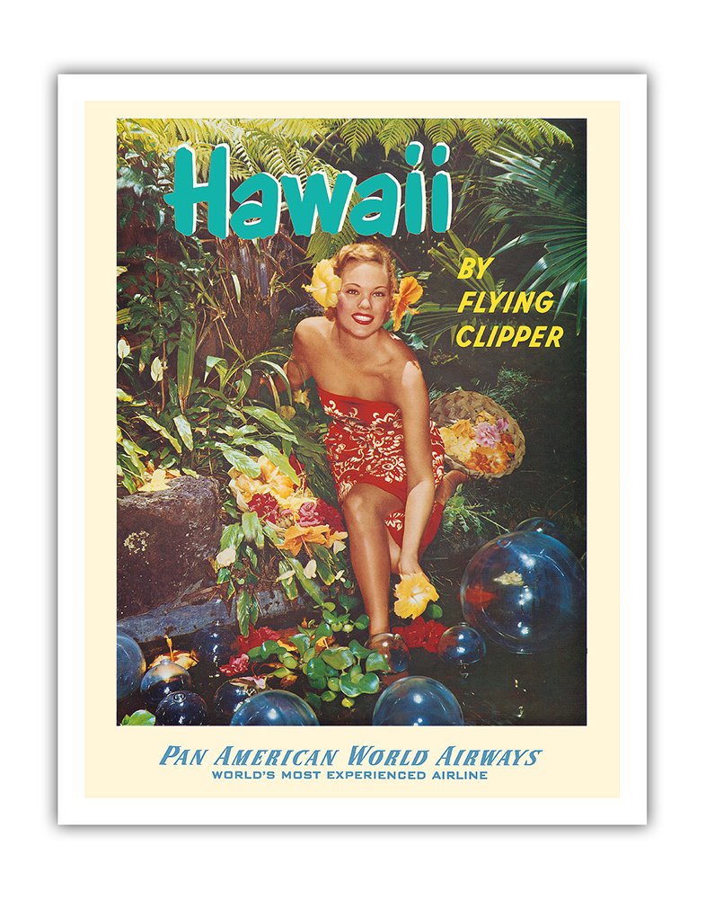 Hawaii - by Flying Clipper - Pan American World Airways - Vintage Airline Travel Poster c.1970s - Fine Art Print 11" x 14" APB1749