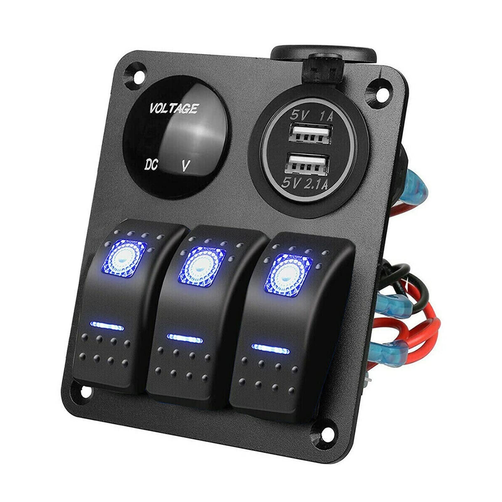 INEOUT Pannello interruttore 3 Gang 5 Pin on-off Switch Double. USB Caricabatterie auto Voltmeter Rocker Panel Switch 1 2V / 24V. Adatto for auto for carrello for auto Marine