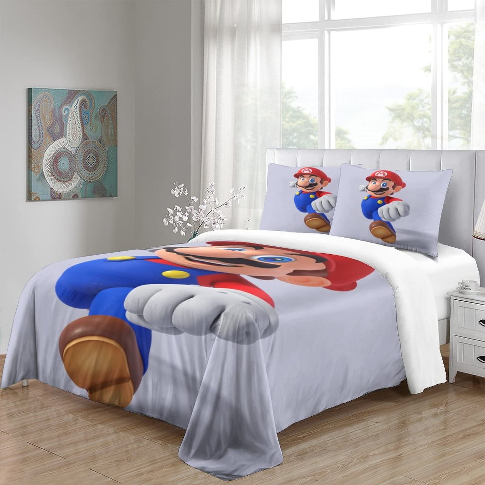 Super Mario Housse De Couette Parure De Lit, 3D Jeux Housses De Couette Imprimé Microfibre Ensemble De Literie Housse De Couettes Avec Taies D'oreillers King(220x240cm