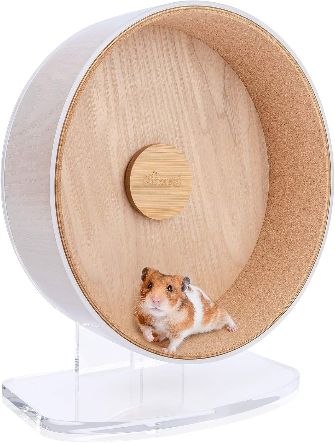 Niteangel Acrylic Hamster Exercise Wheel w/Soft Cork Track for Hamsters Gerbils Lemmings Mice or Other Small Animals (Large - 11.8-inch)