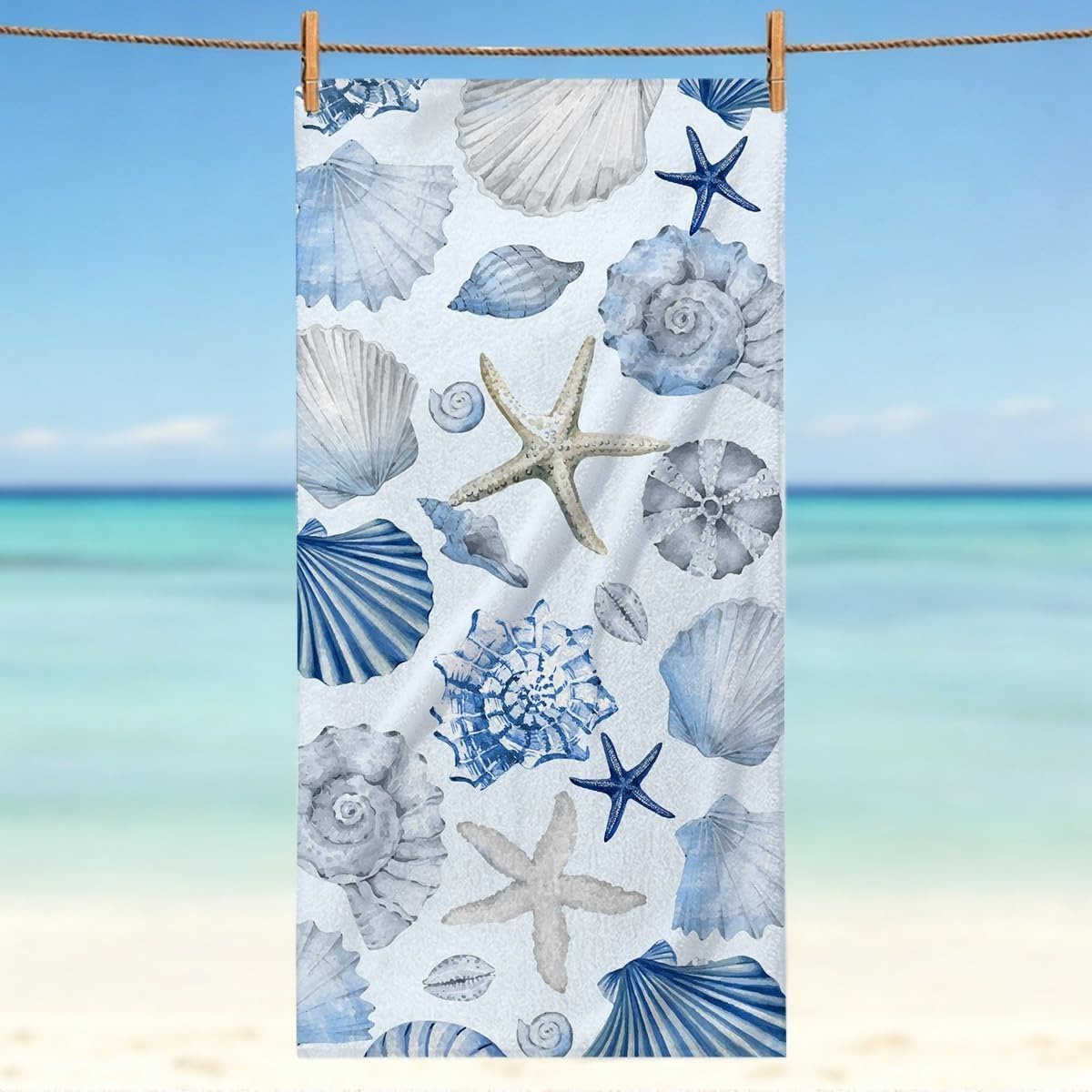 YZQGLHP Scallops Microfibre Beach Towel Starfish Beach Bath Towel Quick Drying, Lightweight, Sand-Free, Durable, for Pool, Gym, Camping, Travel Towel 180x200cm