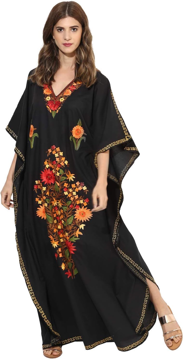 CRAFTBAZARWomen's Boho Floral Embroidered Kaftan