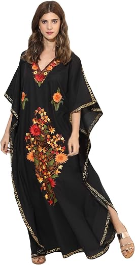 CRAFTBAZAR Women's Boho Floral Embroidered Kaftan