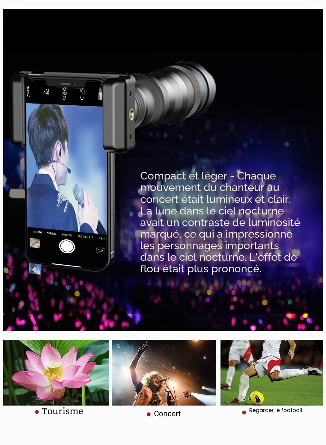 Apexel Téléobjectif HD 36X pour Smartphone, téléphone Portable avec trépied pour iPhone, Samsung, Huawei et la Plupart des Smartphones