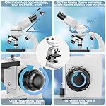 40X-1000X Microscope binoculaire pour adultes avec des diapositives de microscope Porte-Téléphone et des trousses de préparation de spécimens, microscopes binoscopiques composés pour usage domestique éducatif/hobby