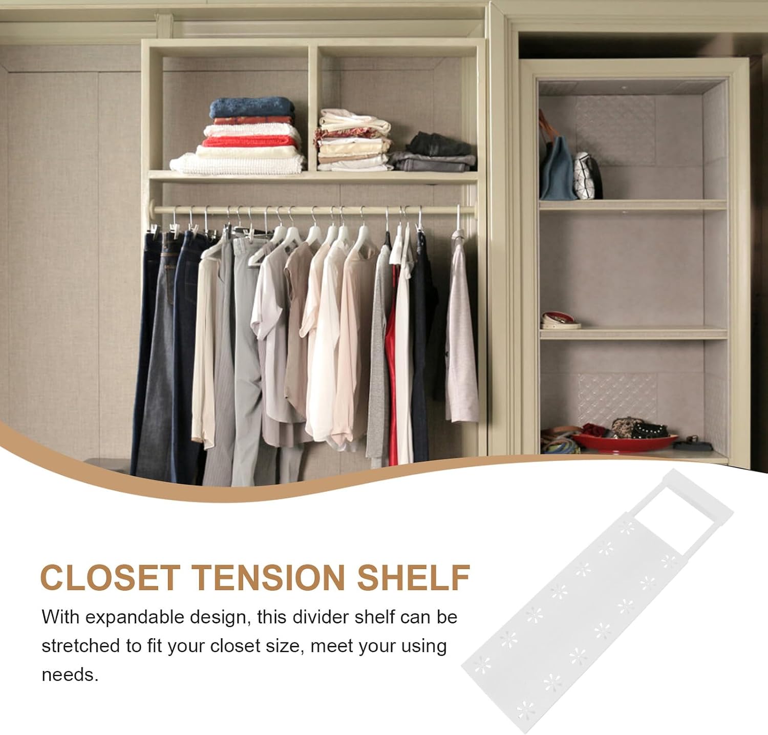 Adjustable Tension Shelf Organizer Expandable Plastic Wardrobe Divider for Closet Kitchen Bathroom Cabinets Easy Install Household Storage Rack