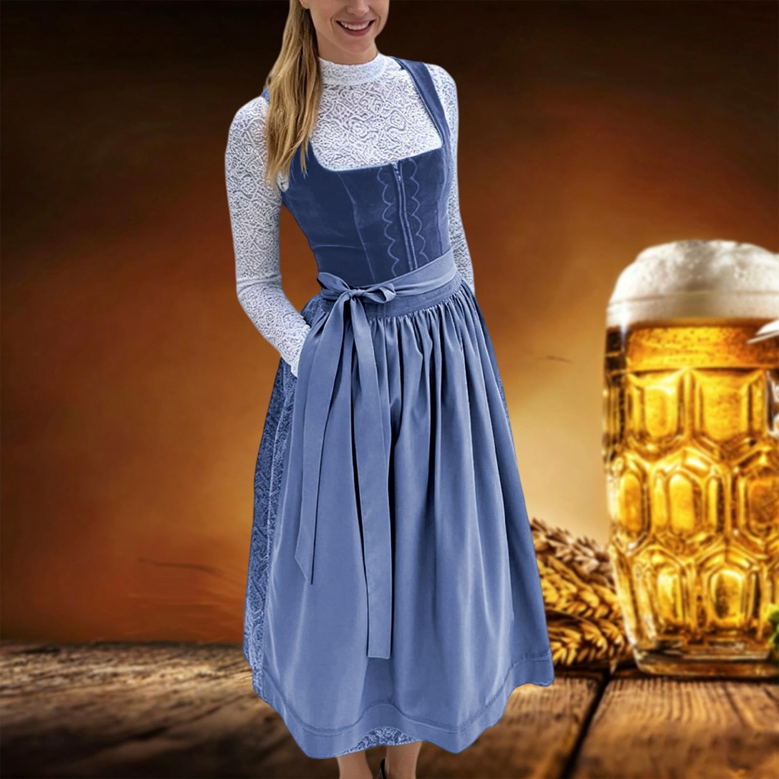 Dirndl Damen Dirndelkleider Oktoberfest Damen Outfit Dirndl-Komplettsets Midi Dirndl Lang Grosse Grössen Wiesn Outfit Trachtenkleid für Volksfest