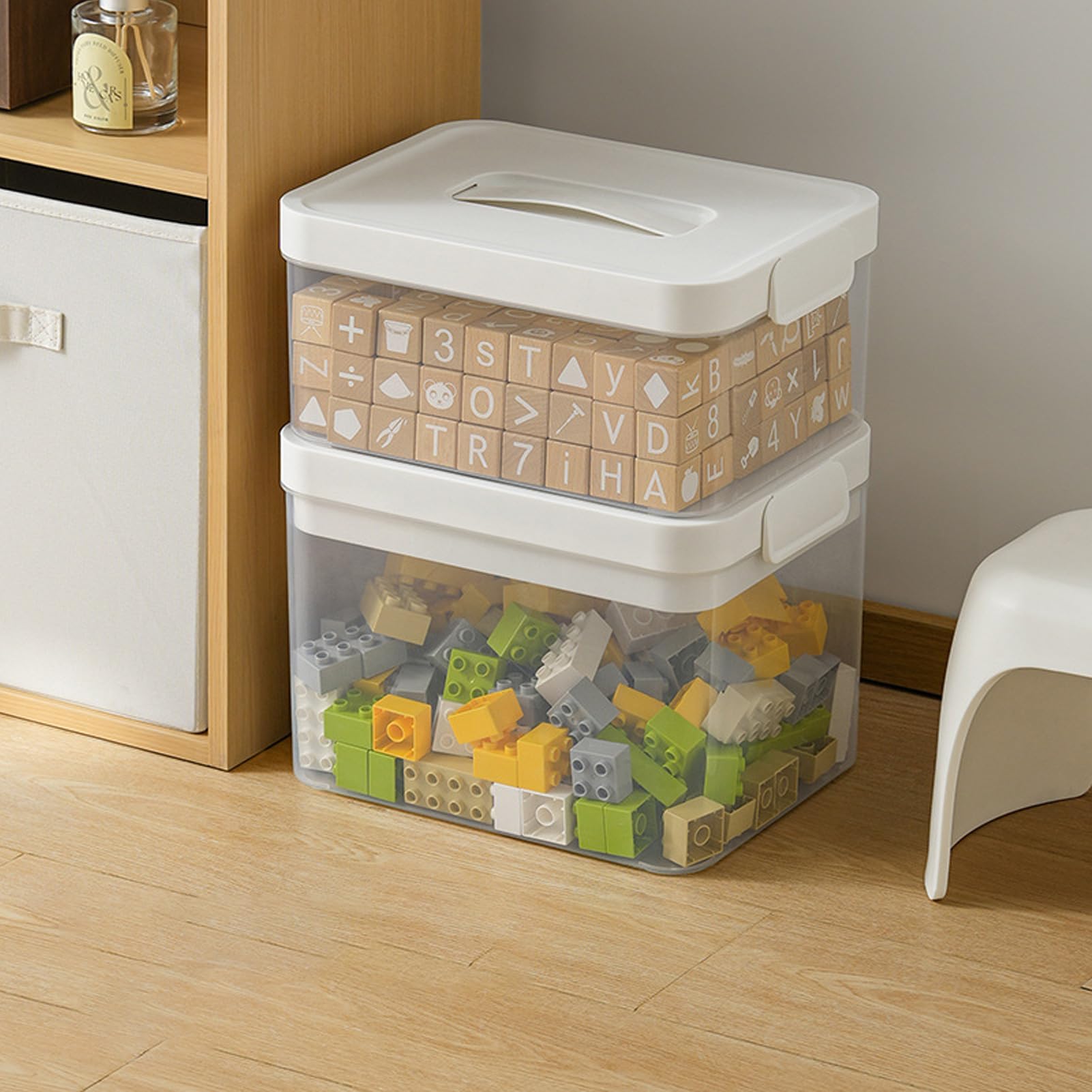 Aufbewahrungsbox mit Herausnehmbarem Tablett, Kunststoffbehälter mit Deckel und Verschlussschnallen, Stapelbare Bastelbox Plastikbox für Kunst, Werkzeug, Basteln, Spielzeug (24*32.5*23.3cm)