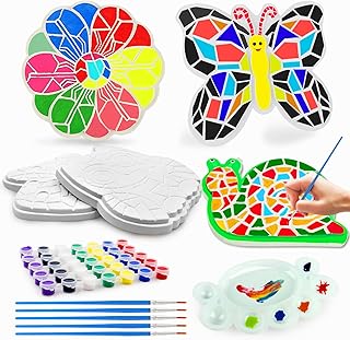 Paint Your Own Stepping Stones For Kids Craft Kit: 5 Pack Arts and Crafts For Kids Ages 4-8, Art Supplies for Boys Girls Gifts for 3 4 5 6 7 8 9 10 11 12 Year Old, Outdoor Toys for Kids Ages 4-8