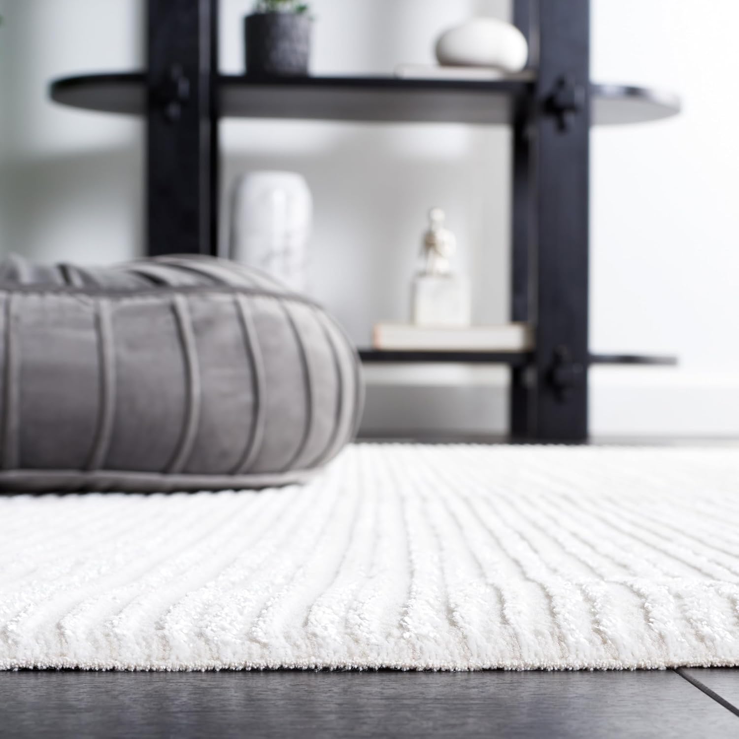 Ivory Hand-Knotted Synthetic Area Rug, 5'3" x 7'6"