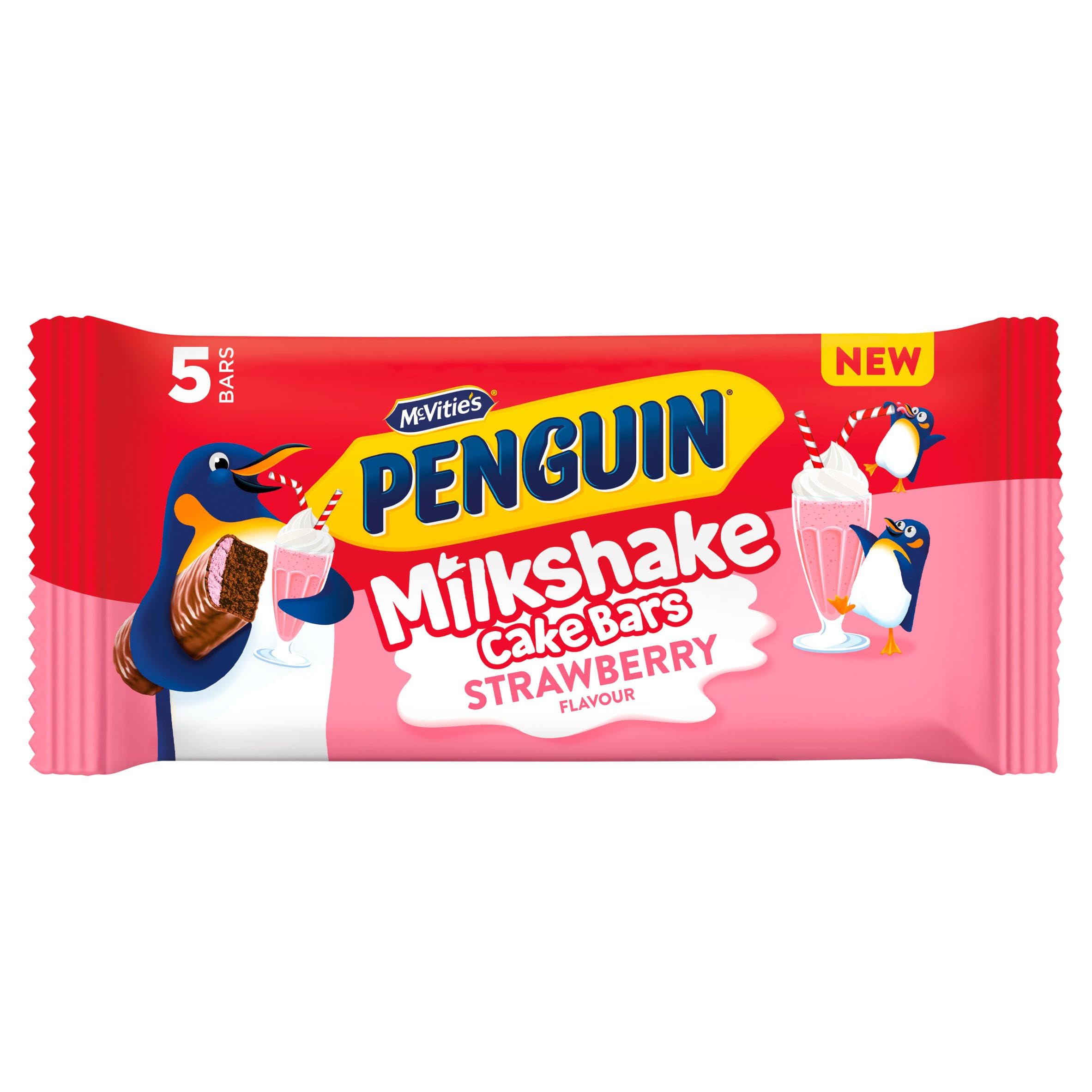 McVitie's Penguin Milkshake Cake Bars, 5 Strawberry Flavour Snacks, 122 g (Pack of 1)