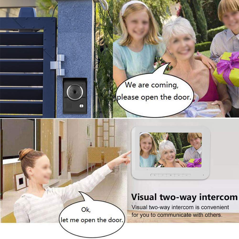 Campanello Videocitofono, Kit Videocitofono Monitor LCD 7 Pollici, Monitoraggio Supporto, Impermeabile, Visione Notturna a Infrarossi, Citofono Bidirezionale per Villa House Office(Spina UE)