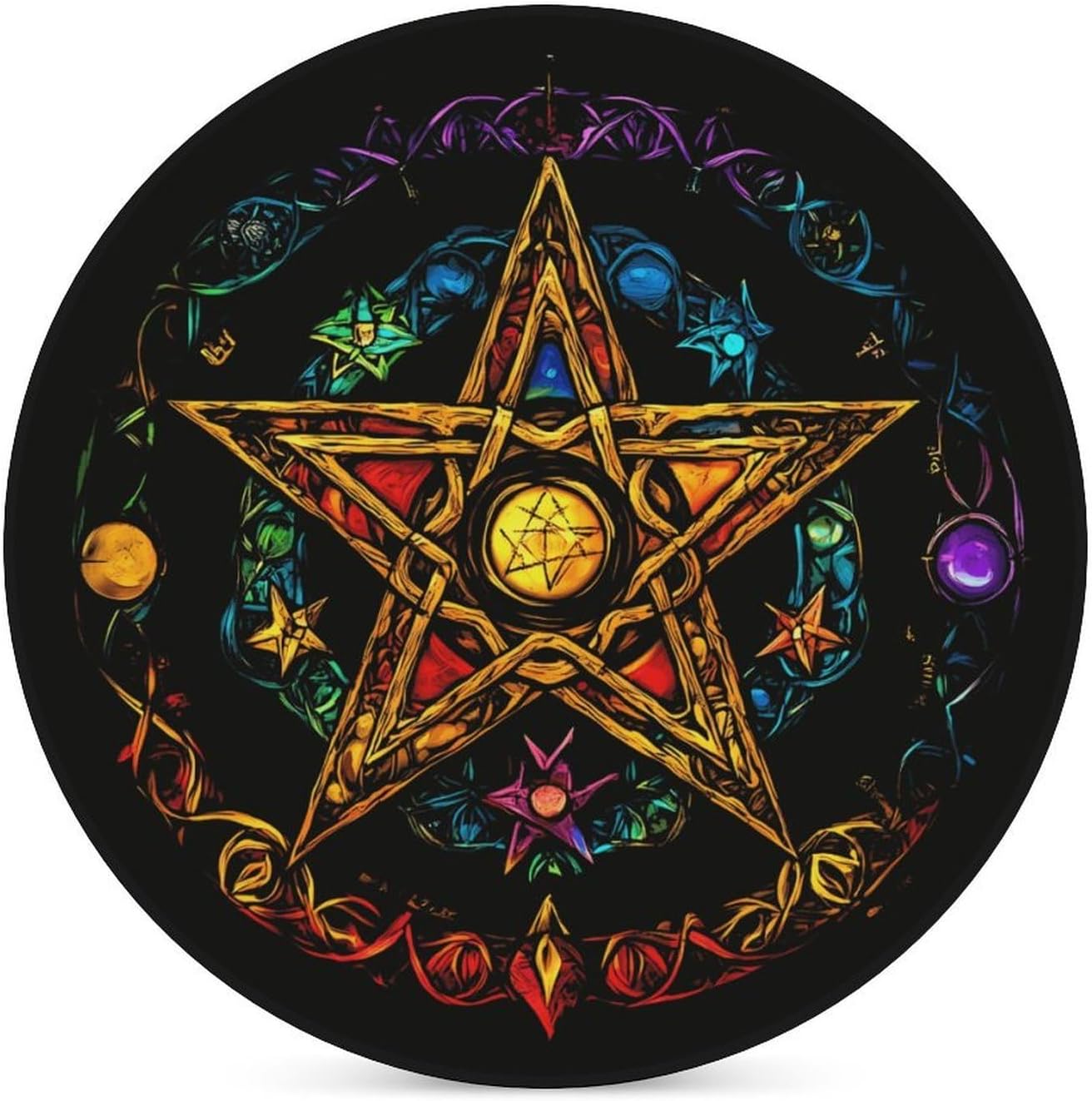 Wiccan Pentagram Witchcraft Magic Pagan Star Coasters for Drink Round Ceramic Coaster with Cork Base Home Decorative 4PCS