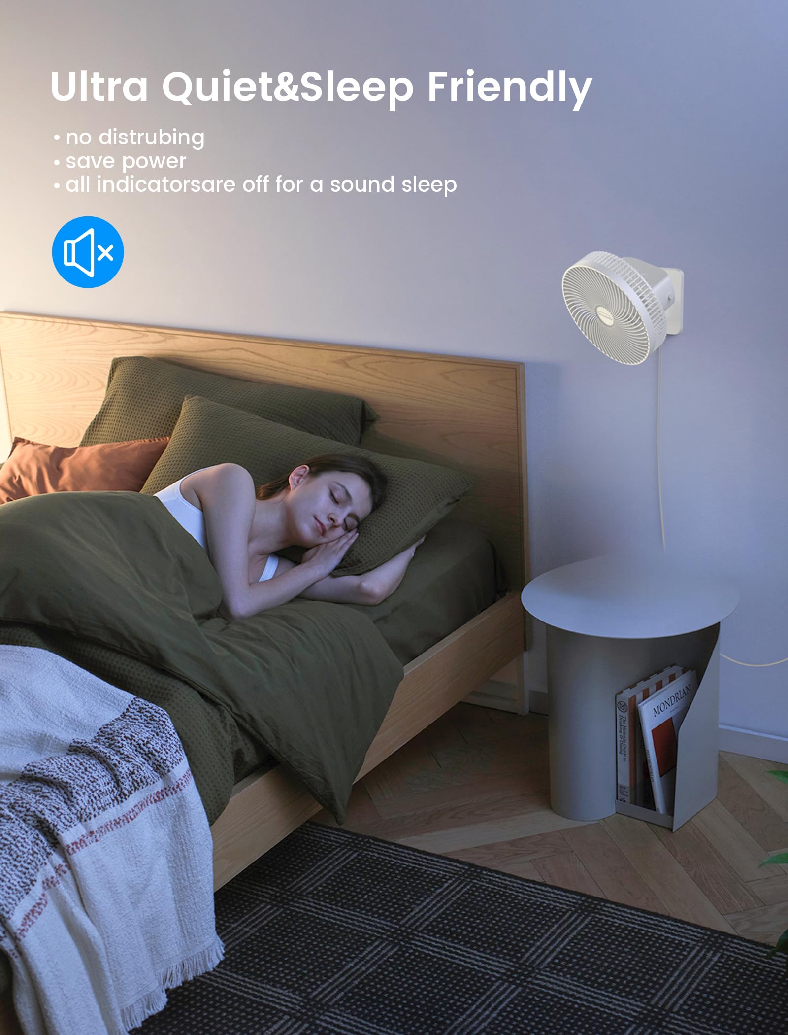 Ventilador oscilante silencioso de montaje en pared de 10 pulgadas con control remoto y temporizador, circulador de aire portátil de 4 velocidades para uso en interiores de RV, inclinación ajustable