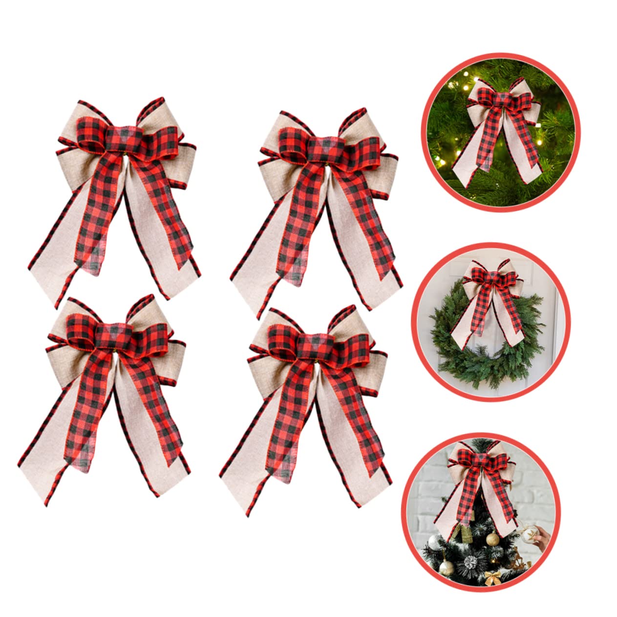 Cabilock 4 Sätze Karierte Schleife Weihnachtsbaumspitze Schleife Weihnachtsfenster Haftet Weihnachtsdekoration Drinnen Weihnachtskranzverzierung Weihnachtstürbögen Leinen- 4 Stück * 4