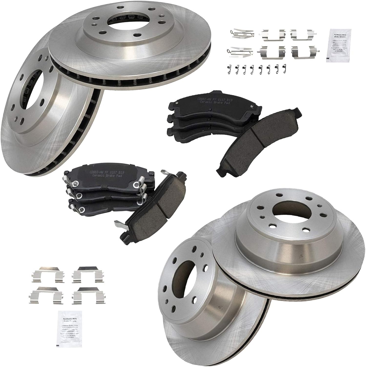 TRQ Front and Rear Brake Pad & Rotor Kit Brake Pads Brake Rotor Ceramic Compatible with 2004-2005 Buick Rainier 2002-2005 Chevrolet Trailblazer 2002-2004 GMC Envoy Isuzu Ascender Oldsmobile Bravada