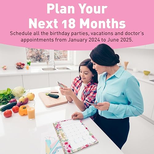 Miniatura 3 de S&O - Calendario de pared floral de acuarela de enero de 2024 a junio de 2025, calendario mensual arrancable, calendario académico de pared de 18