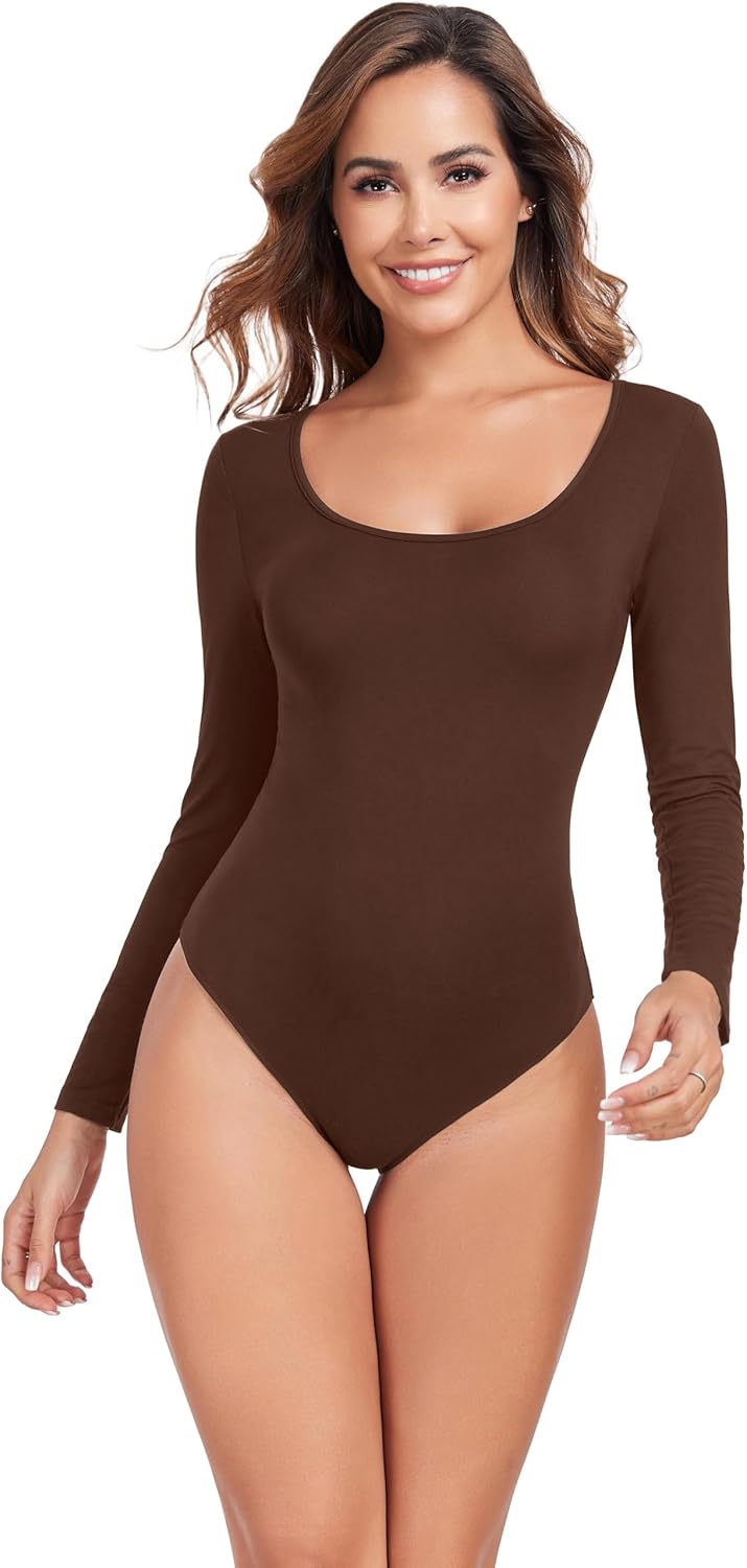 Women's Crew Neck Bodysuit Long Sleeve Body Suits Tops Sexy Basic Slim Fitted Shirts Going Out Top