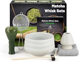 Kit de Ceremonia Japonesa del Matcha de 7 piezas, Batidora de Matcha de Resina, Cuenco de Matcha, Cuchara, Colador, Portacucharas, Soporte para la Batidora, Juego Completo de Matcha