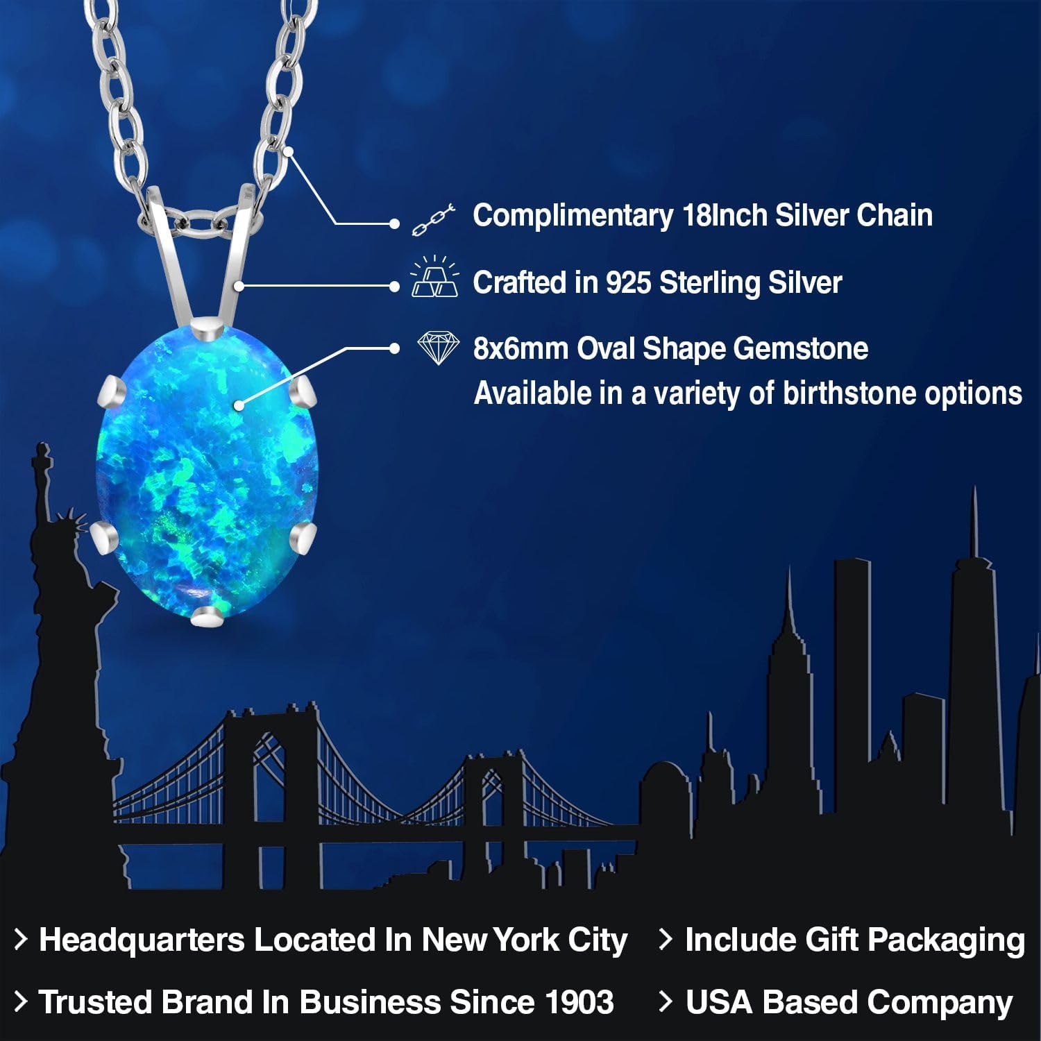 Gem Stone King Oval Gemstone Birthstone Solitaire Pendant Necklace For Women | 925 Sterling Silver | Oval 8X6MM | With 18 Inch Silver Chain | Fine Jewelry Gifts for Her Mom Women Wife