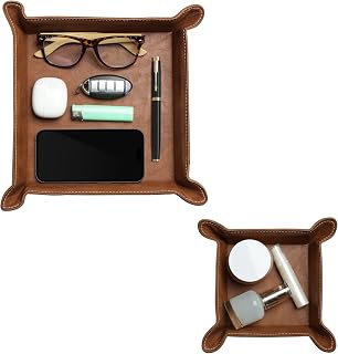 Navaris Bandeja Vaciabolsillos de Cuero sintético - 2x Bandejas Decorativas para Llaves Monedas - 2x Bandeja Organizadora Cuadrada Vacia Bolsillos para Recibidor Oficina - Marrón