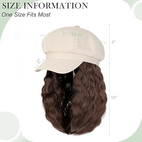 Miniatura 3 de Lansigreen Newsboy - Gorro con extensiones de cabello, corto, rizado, ondulado, estilo Bob, peluca estilo Boina, 8 paneles adjuntos, peluca
