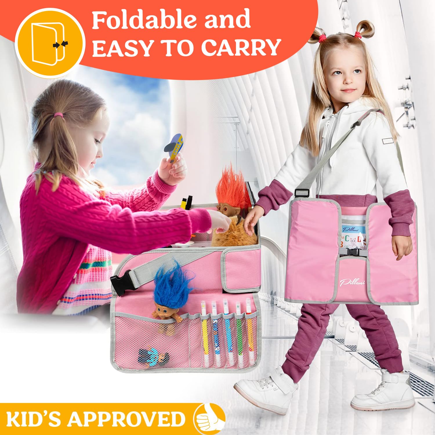 PILLANI Plateau de Voyage pour Enfants – Plateau de siège de Voiture pour Enfants, Essentiels de Voyage sur la Route, Table de siège Auto pour activités de Voyage – Organiseur de Bureau Indispensable
