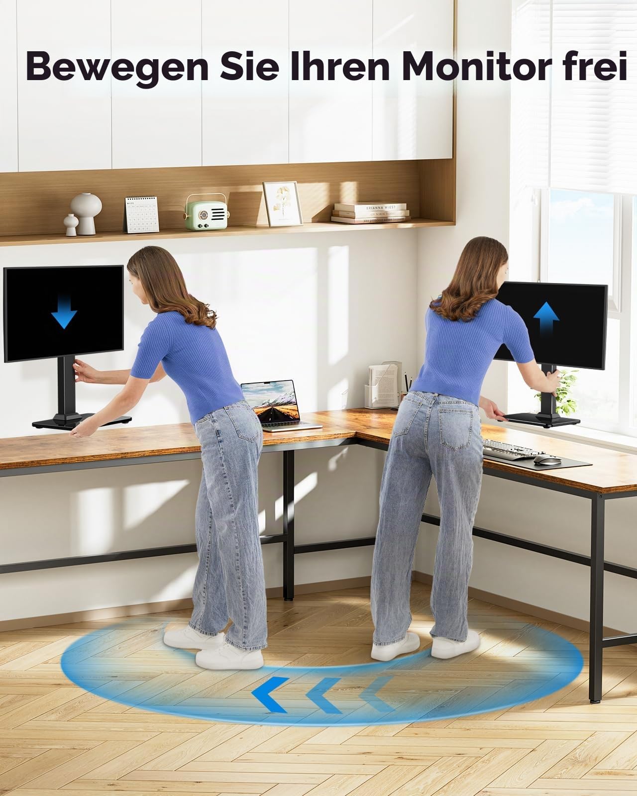 HUANUO Monitor Ständer, Freistehende Monitorständer Höhenverstellbar 13 bis 34 Zoll, bis zu 20kg Kapazität, 5 Höhenoptionen, Drehbarer Bildschirm Ständer 360° Schwenkung, VESA 75x75mm/100x100mm Gaming