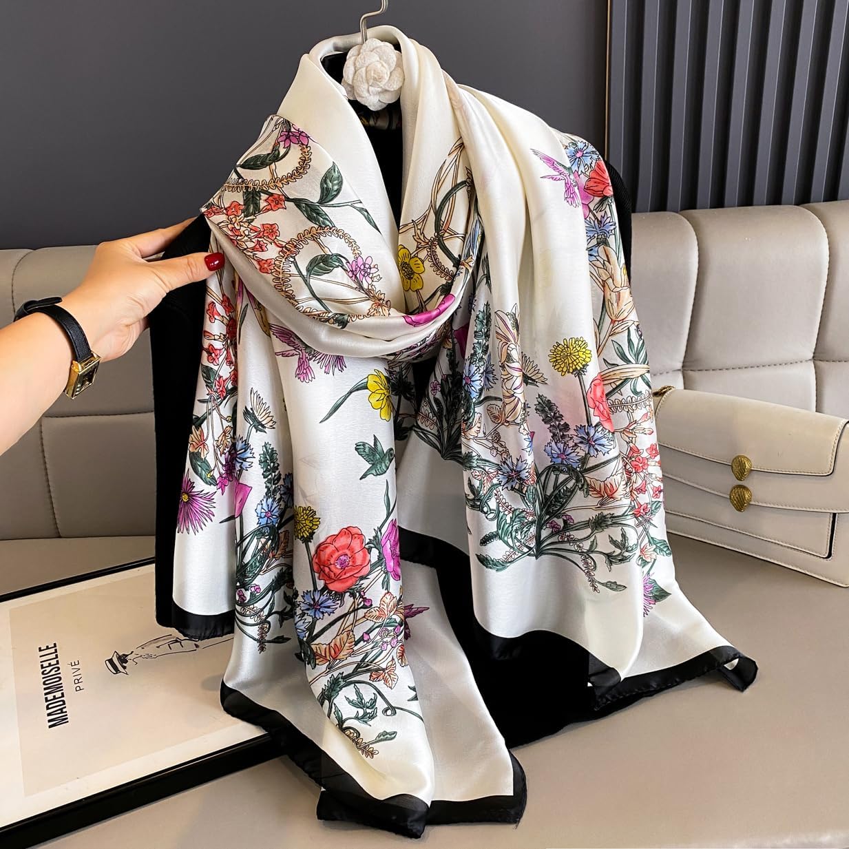 Silk Scarf Mulberry Silk Fashion Scarves Long Lightweight Shawl Wrap … - Image 2