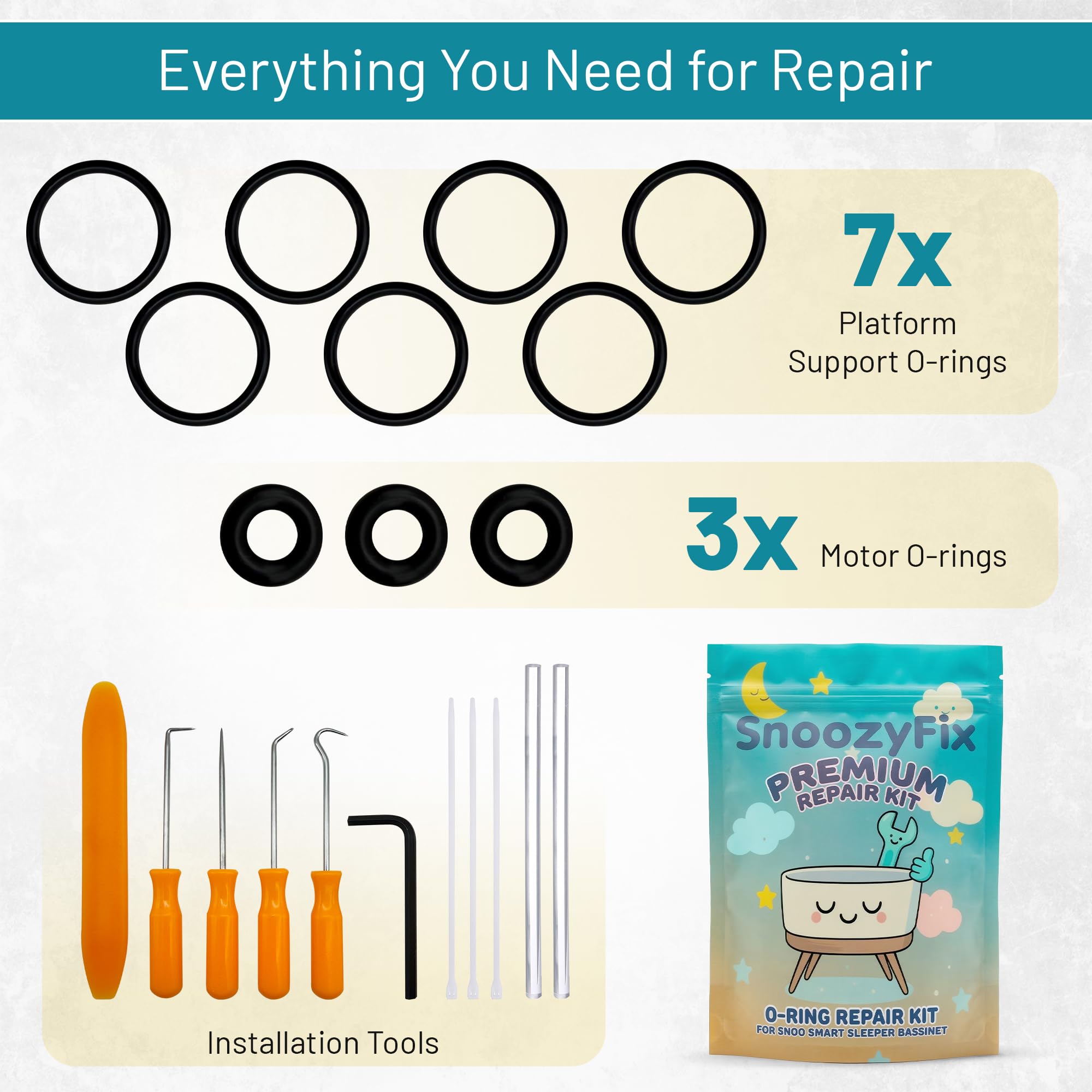 Kit de réparation pour berceau SNOO Smart Sleeper (joints toriques et ensemble d'outils complets)