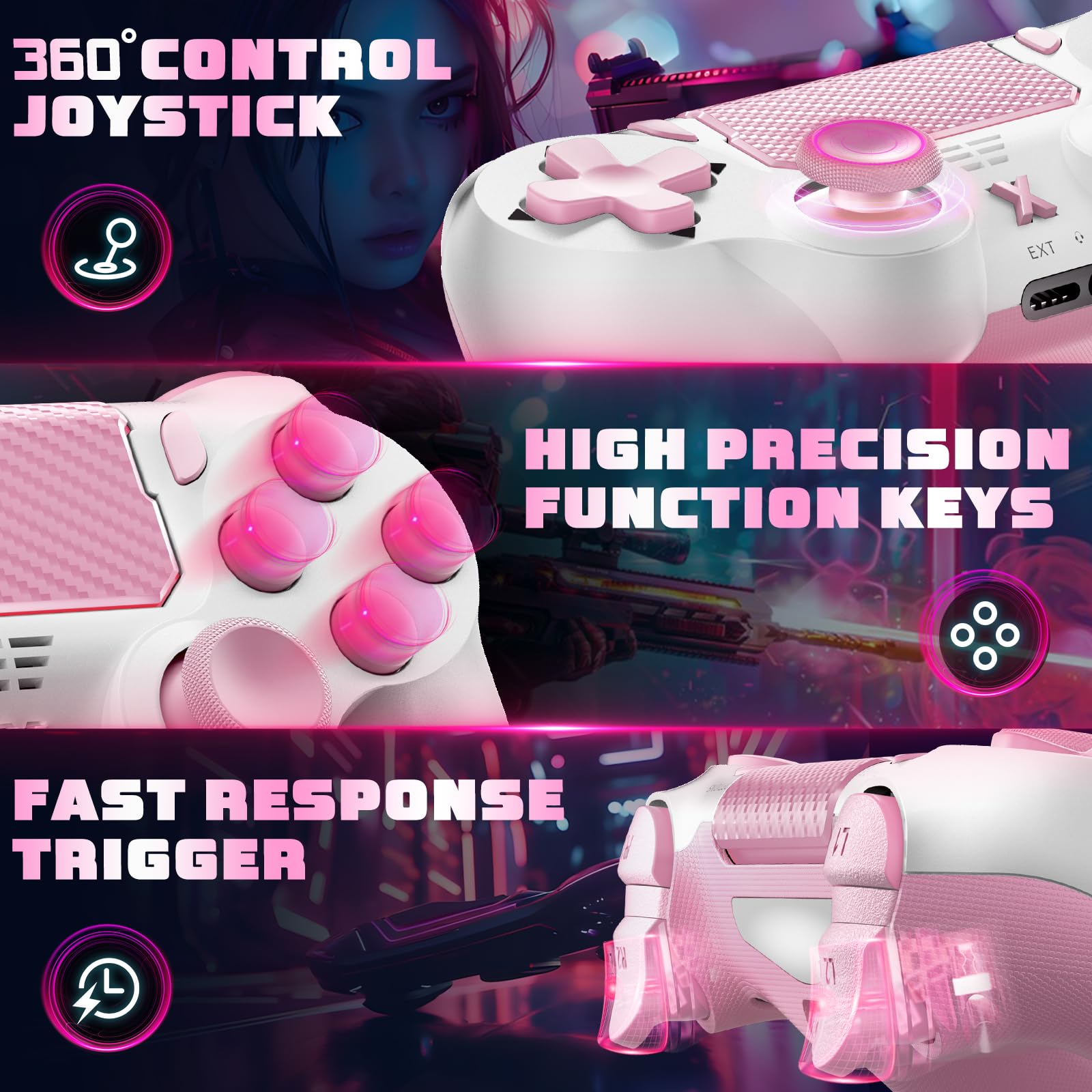 Glitfix Controller per PS4, Wireless Controller di Gioco compatibile con PS4/Pro/Slim/PC Joystick con Turbo/Tasto Indietro/Doppia Vibrazione/Sensore Giroscopico assiale/Touchpanel