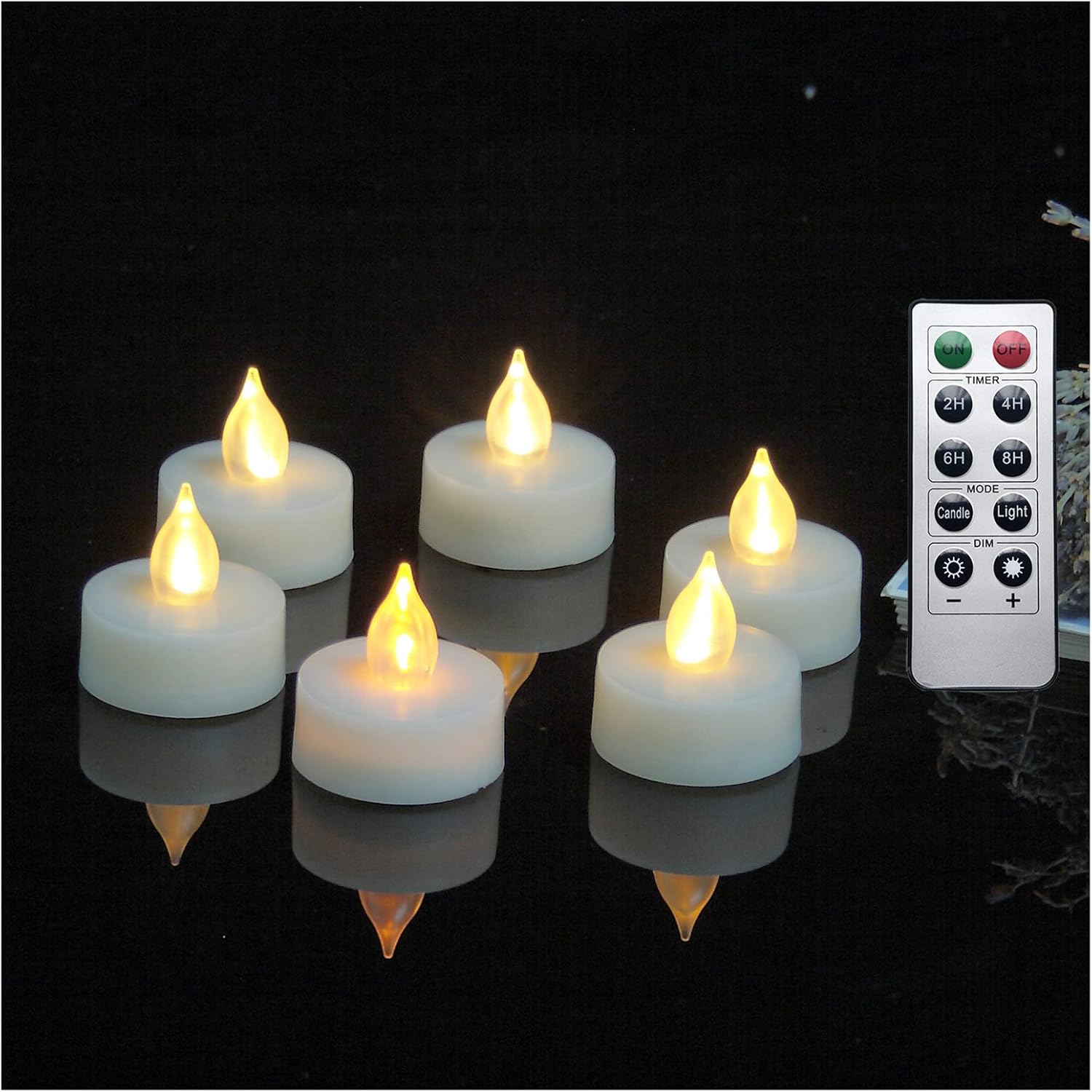 iZAN 6-Pack Flameless LED Battery Operated Tealight Candles with Remote and Timer Flickering Electric Tea Lights for Christmas Home Party Wedding Decorations 1.5”x1.6” Batteries Included