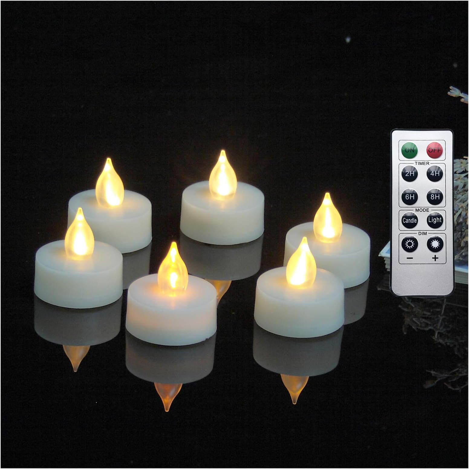 iZAN 6-Pack Flameless LED Battery Operated Tealight Candles with Remote and Timer Flickering Electric Tea Lights for Christmas Home Party Wedding Decorations 1.5”x1.6” Batteries Included