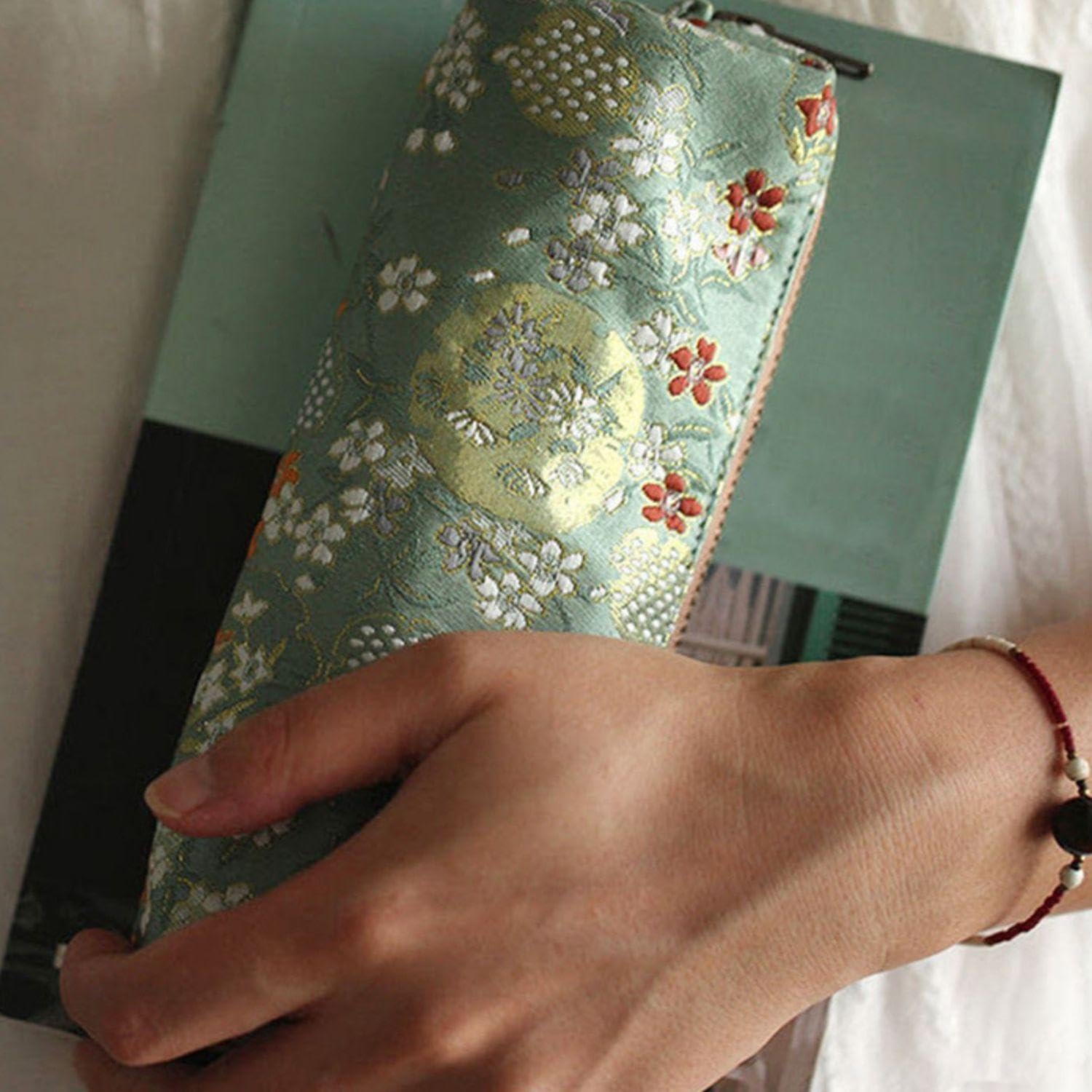 1 Piece Chinese Style Floral Pencil Case, 1 Piece Tassel Pendant, Floral Embroidered Stationery Bag, Office Storage Bag - Image 4