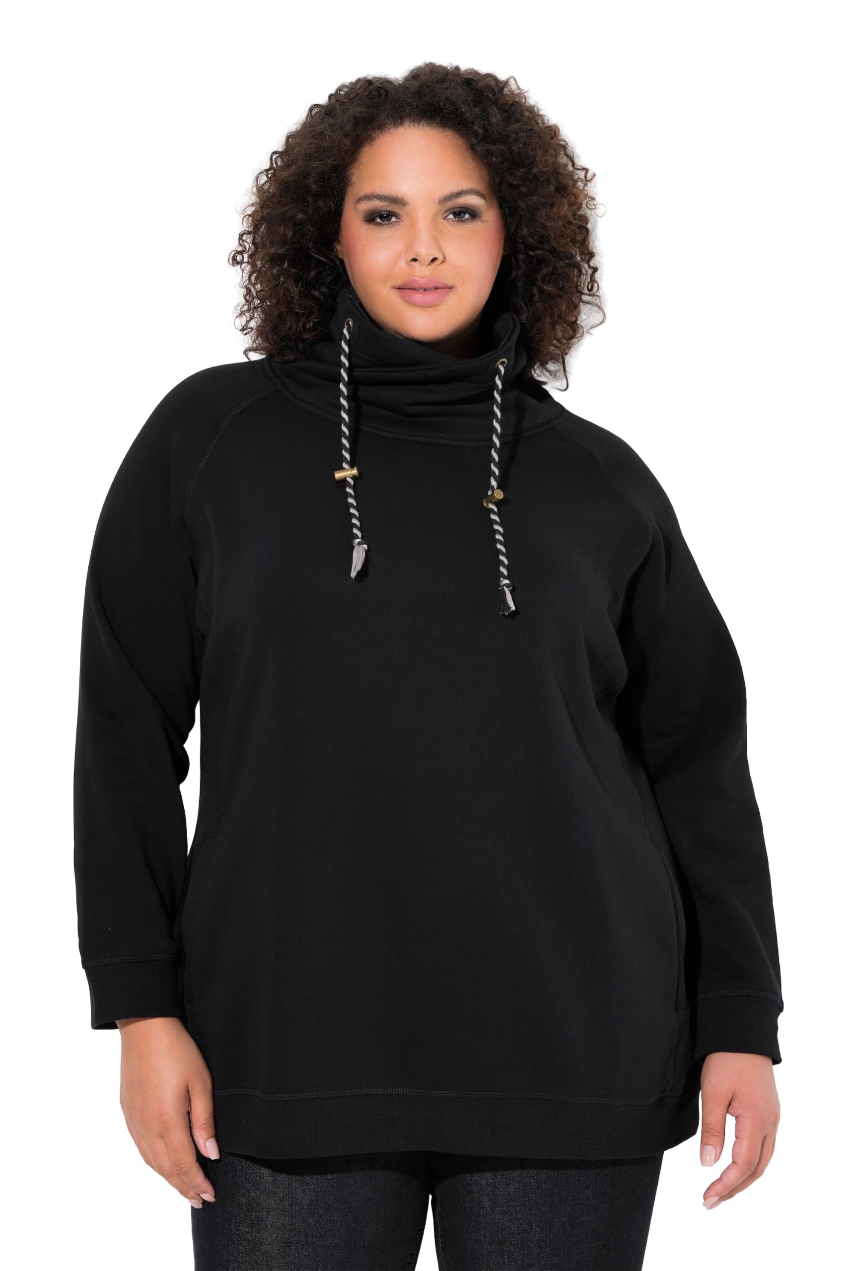 Ulla Popken Sweatshirt, Weiter Stehkragen, Kordel, Raglanärmel Felpa Donna