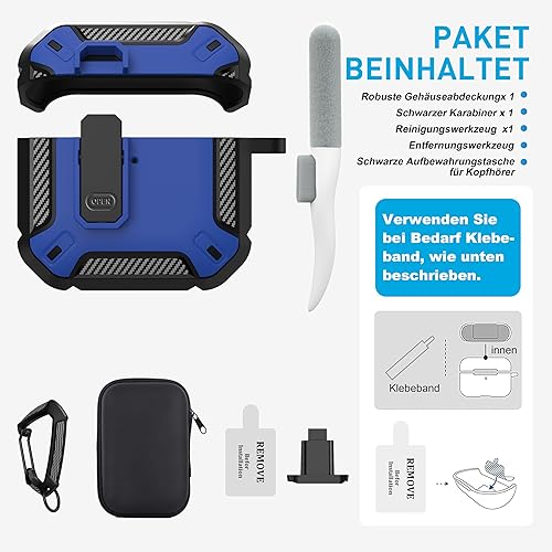 Vista 6 de Maxjoy Funda para AirPods 4 con cerradura, funda para AirPods de 4ª generación con kit de limpieza, a prueba de golpes, funda protectora para Azul