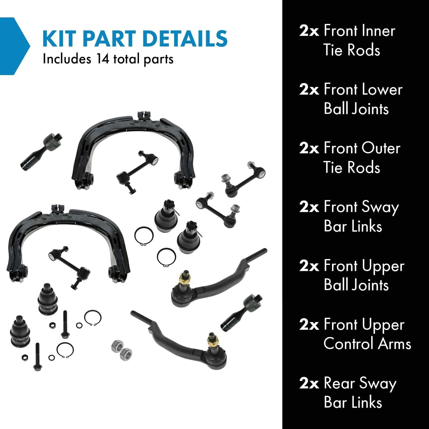 TRQ Front and Rear Steering & Suspension Kit Ball Joint Control Arm Sway Bar Stabilizer Link Tie Rod Compatible with Buick Chevrolet GMC Isuzu Oldsmobile Saab