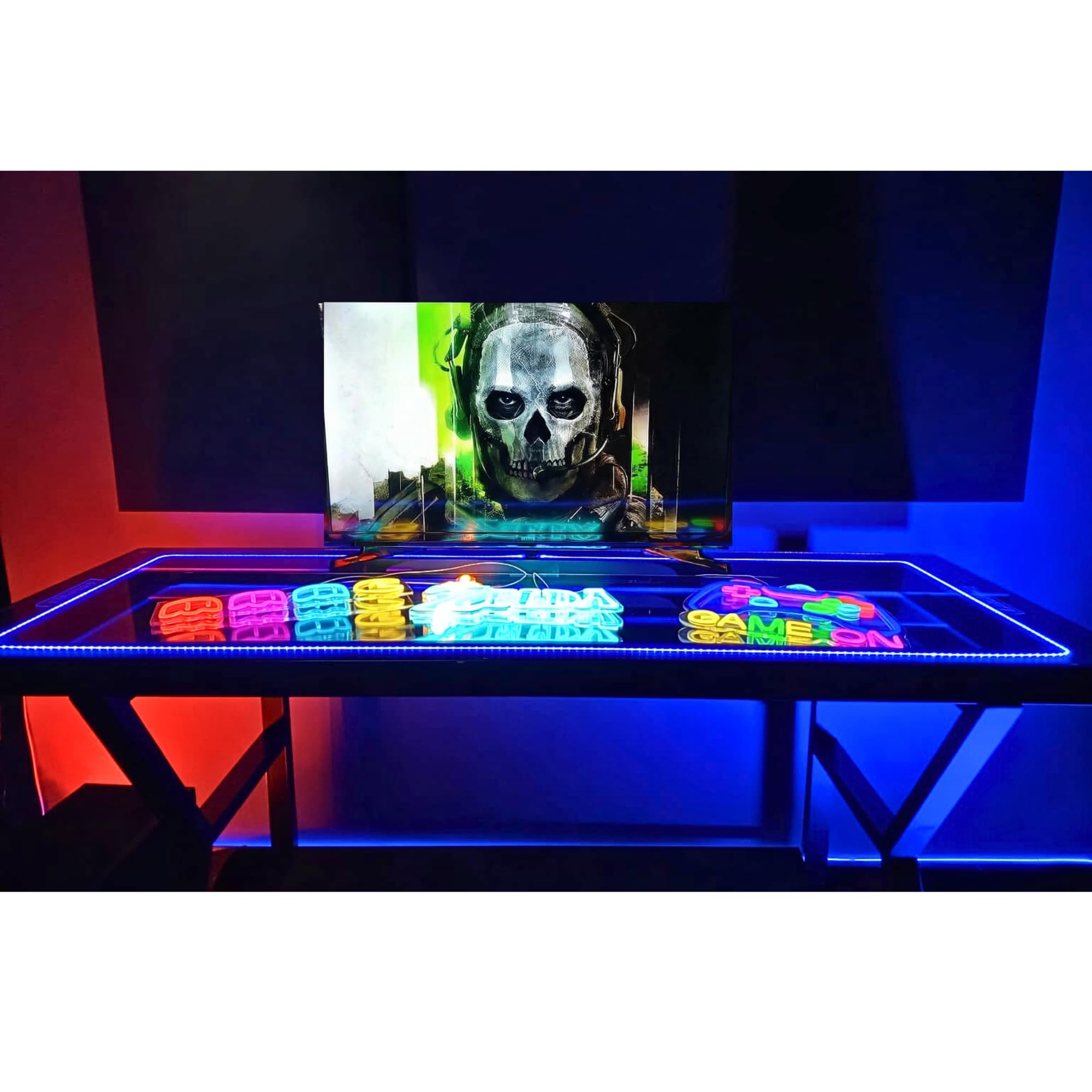 Escritorio Mesa Escritorio Elevable o Fijo Gamer Con Iluminacion Led Superficie PERSONALIZA TU MISMO LA TEMATICA Estructura Metalica Altura Ergonómica Configuración Juvenil BLANCO O NEGRO 160x60